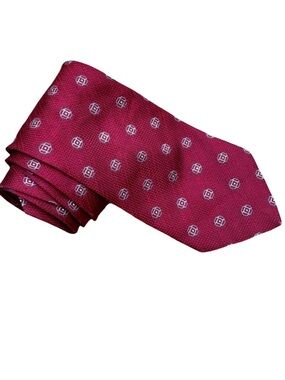 Vintage Mondo di Marco 100% Italian Silk Crimson Red Geometric Tie Men’s 56”x4”